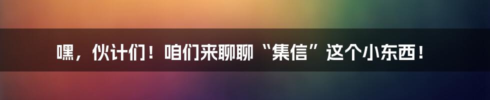 嘿,伙计们!咱们来聊聊“集信”这个小东西!