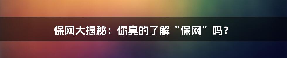 保网大揭秘:你真的了解“保网”吗?