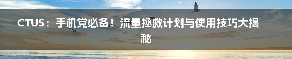 CTUS：手机党必备！流量拯救计划与使用技巧大揭秘