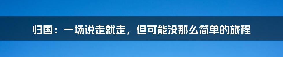 归国:一场说走就走,但可能没那么简单的旅程