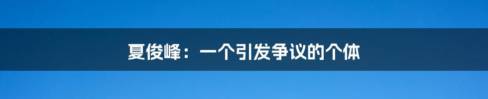 夏俊峰:一个引发争议的个体