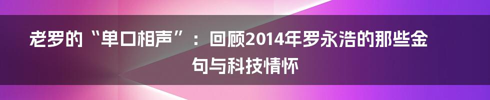 老罗的“单口相声”:回顾2014年罗永浩的那些金句与科技情怀