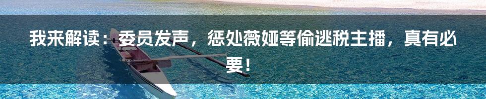 我来解读:委员发声,惩处薇娅等偷逃税主播,真有必要!