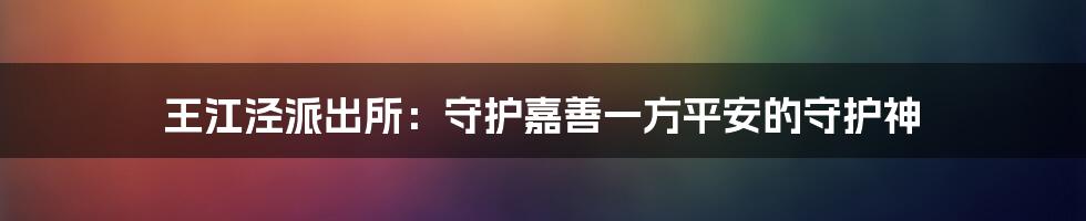 王江泾派出所:守护嘉善一方平安的守护神