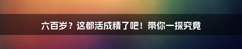六百岁?这都活成精了吧!带你一探究竟