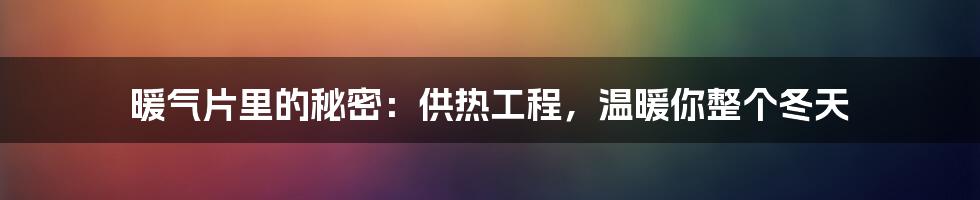 暖气片里的秘密:供热工程,温暖你整个冬天