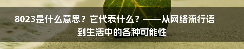 8023是什么意思?它代表什么?——从网络流行语到生活中的各种可能性