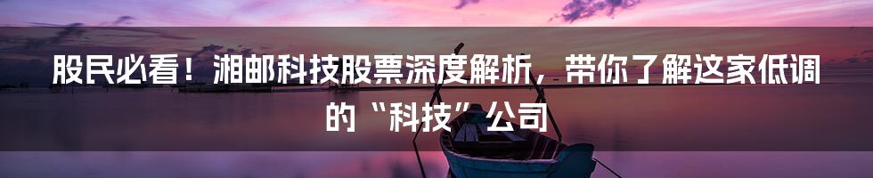 股民必看！湘邮科技股票深度解析，带你了解这家低调的“科技”公司