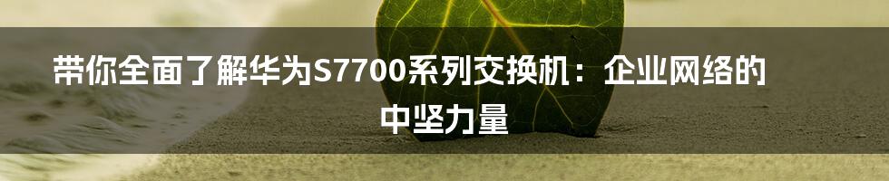 带你全面了解华为S7700系列交换机:企业网络的中坚力量