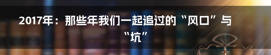 2017年:那些年我们一起追过的“风口”与“坑”