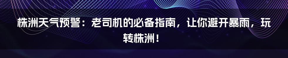 株洲天气预警:老司机的必备指南,让你避开暴雨,玩转株洲!