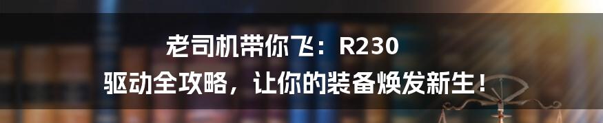 老司机带你飞:R230 驱动全攻略,让你的装备焕发新生!