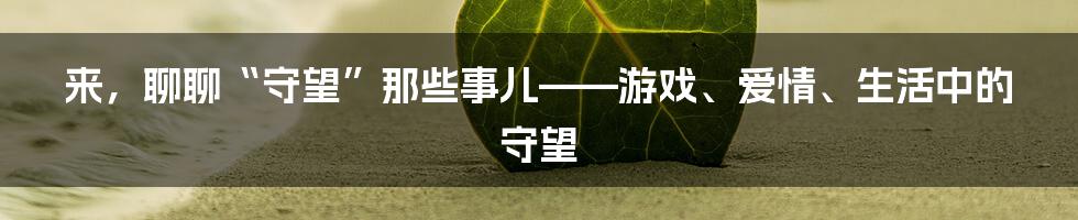 来,聊聊“守望”那些事儿——游戏、爱情、生活中的守望