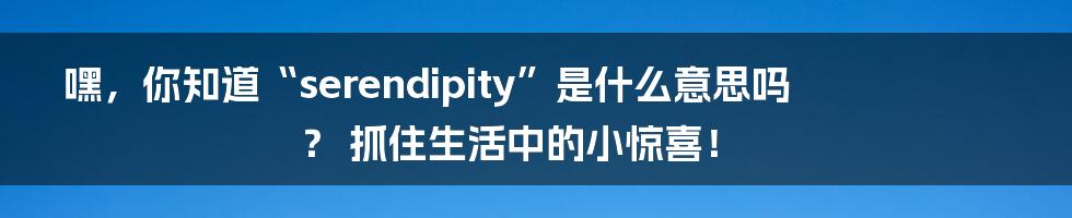 嘿,你知道“serendipity”是什么意思吗? 抓住生活中的小惊喜!