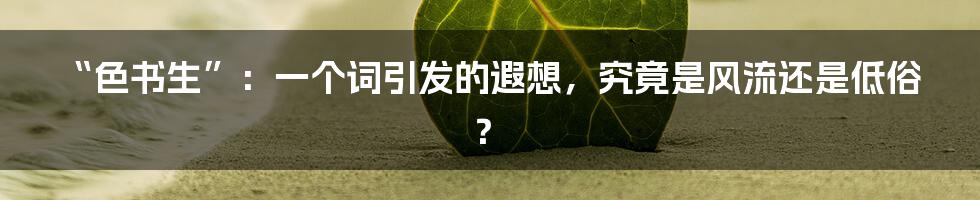 “色书生”:一个词引发的遐想,究竟是风流还是低俗?