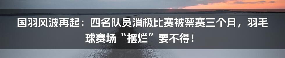 国羽风波再起:四名队员消极比赛被禁赛三个月,羽毛球赛场“摆烂”要不得!