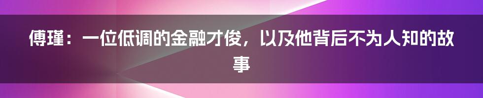 傅瑾:一位低调的金融才俊,以及他背后不为人知的故事