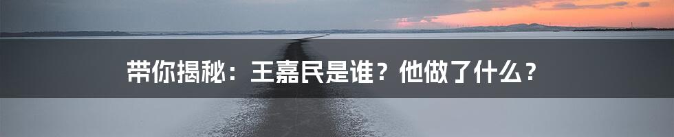 带你揭秘:王嘉民是谁?他做了什么?