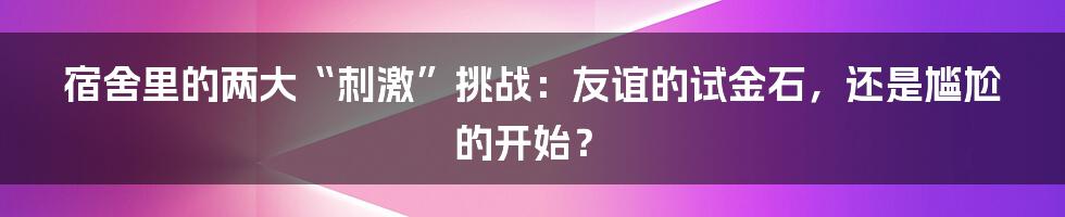宿舍里的两大“刺激”挑战:友谊的试金石,还是尴尬的开始?