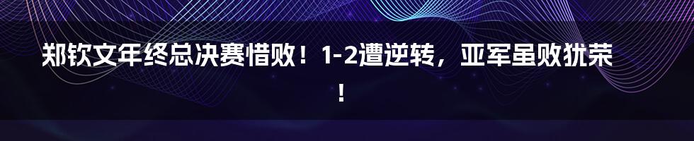 郑钦文年终总决赛惜败!1-2遭逆转,亚军虽败犹荣!