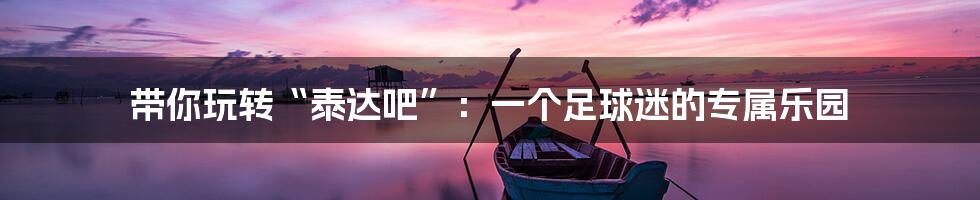 带你玩转“泰达吧”:一个足球迷的专属乐园