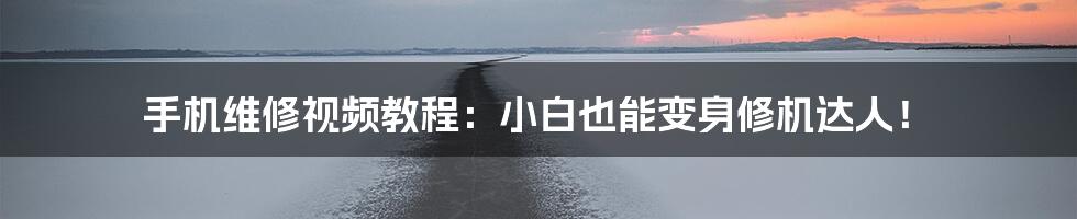 手机维修视频教程:小白也能变身修机达人!