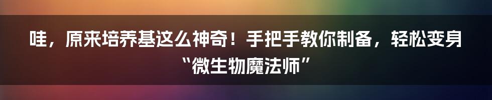 哇,原来培养基这么神奇!手把手教你制备,轻松变身“微生物魔法师”