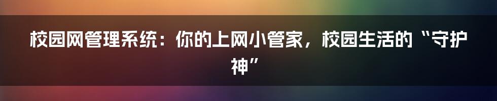 校园网管理系统:你的上网小管家,校园生活的“守护神”