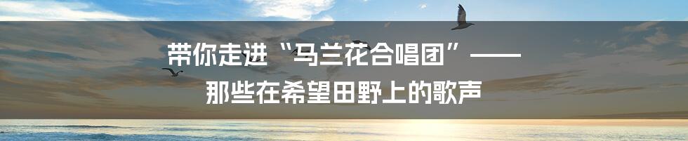 带你走进“马兰花合唱团”—— 那些在希望田野上的歌声