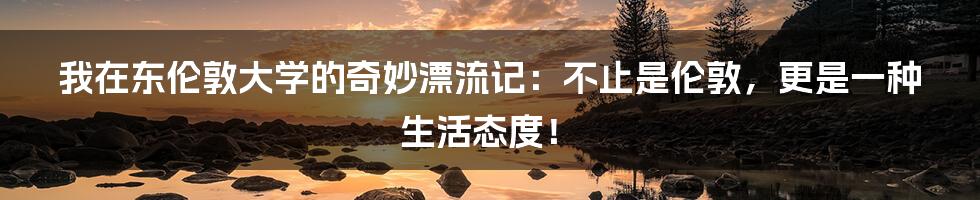 我在东伦敦大学的奇妙漂流记:不止是伦敦,更是一种生活态度!