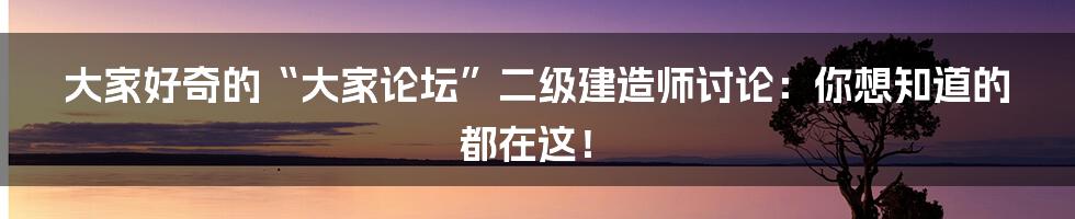 大家好奇的“大家论坛”二级建造师讨论:你想知道的都在这!