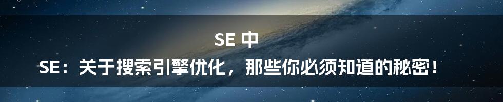 SE 中 SE：关于搜索引擎优化，那些你必须知道的秘密！