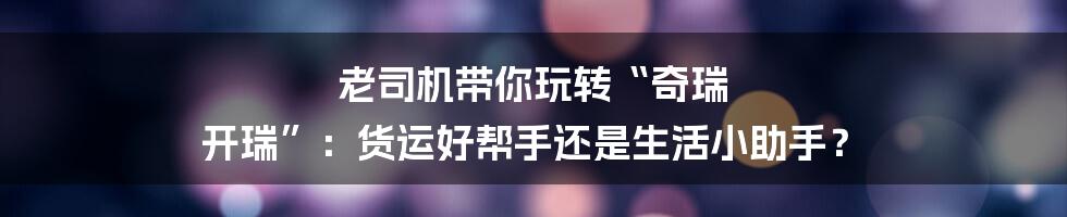 老司机带你玩转“奇瑞 开瑞”：货运好帮手还是生活小助手？