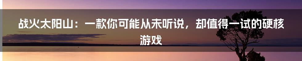 战火太阳山:一款你可能从未听说,却值得一试的硬核游戏