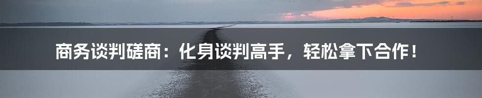 商务谈判磋商：化身谈判高手，轻松拿下合作！