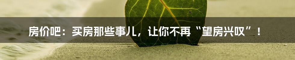 房价吧:买房那些事儿,让你不再“望房兴叹”!