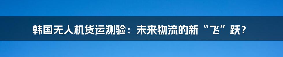 韩国无人机货运测验：未来物流的新“飞”跃？