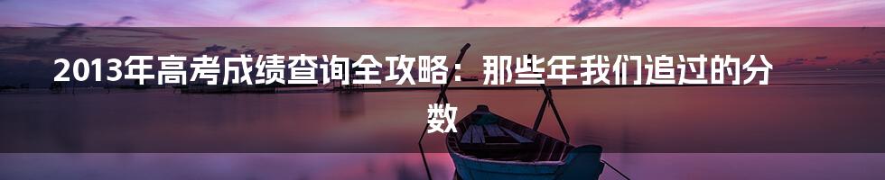 2013年高考成绩查询全攻略：那些年我们追过的分数