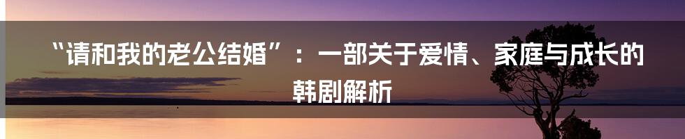 “请和我的老公结婚”:一部关于爱情、家庭与成长的韩剧解析