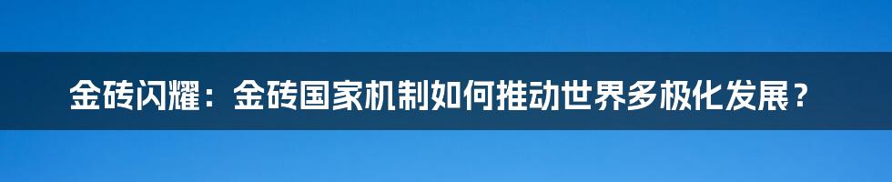 金砖闪耀:金砖国家机制如何推动世界多极化发展?