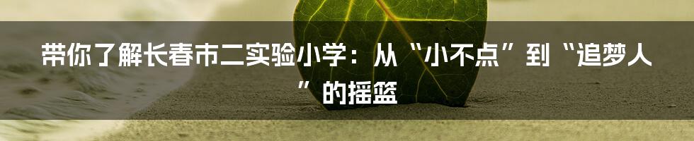 带你了解长春市二实验小学：从“小不点”到“追梦人”的摇篮