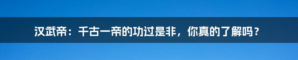 汉武帝:千古一帝的功过是非,你真的了解吗?