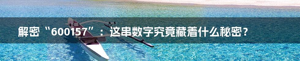 解密“600157”:这串数字究竟藏着什么秘密?