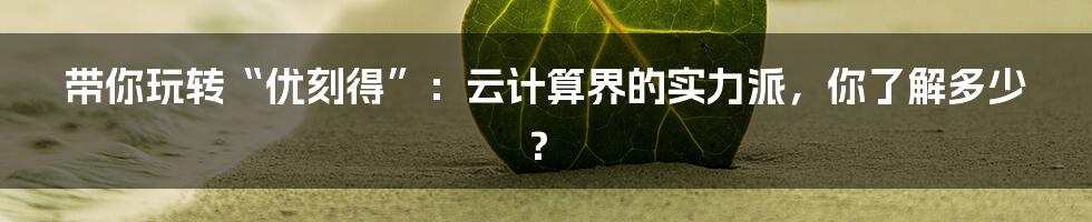 带你玩转“优刻得”:云计算界的实力派,你了解多少?