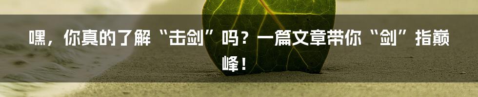 嘿，你真的了解“击剑”吗？一篇文章带你“剑”指巅峰！