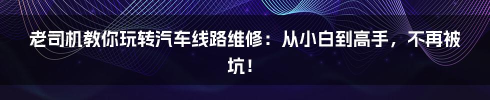 老司机教你玩转汽车线路维修：从小白到高手，不再被坑！