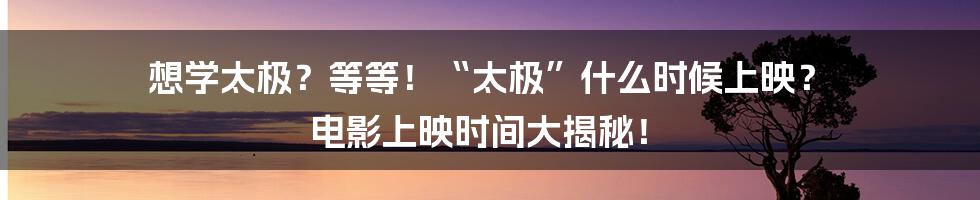 想学太极?等等!“太极”什么时候上映? 电影上映时间大揭秘!