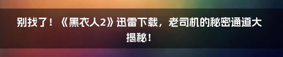 别找了!《黑衣人2》迅雷下载,老司机的秘密通道大揭秘!