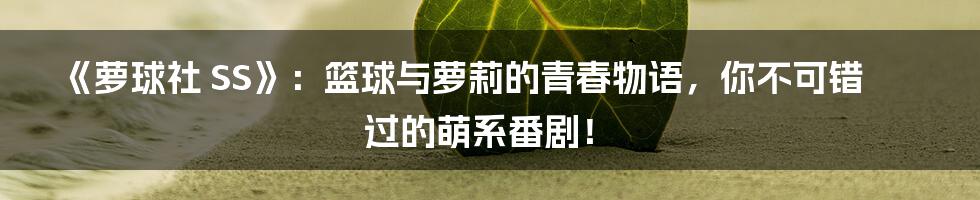 《萝球社 SS》：篮球与萝莉的青春物语，你不可错过的萌系番剧！