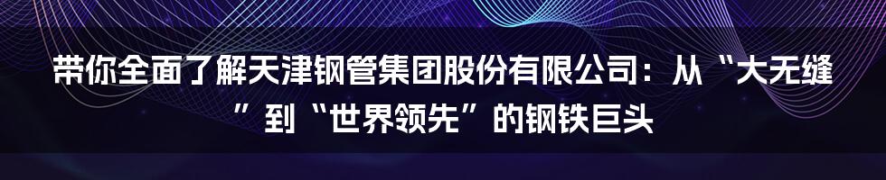 带你全面了解天津钢管集团股份有限公司:从“大无缝”到“世界领先”的钢铁巨头